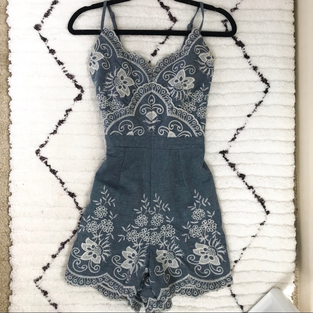 Denim Embroidered Romper